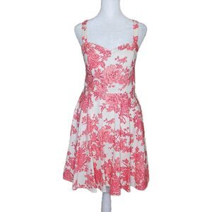 City Studio Linen Blend Pink Floral Toile Dress Wedding Guest Garden Party 11